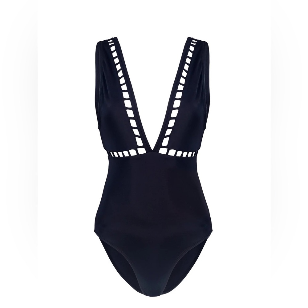 OYE SWIMWEAR
Ela Plunging One-Piece Swimsuit w/ Lattice Detail